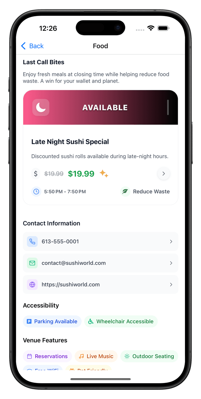 Late night bites interface showing last-hour offers and countdown timers